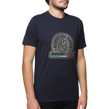 T-shirt blu da uomo con stampa frontale "Respect for Bikers" Ducati Corse, Abbigliamento Sport, SKU a722000383, Immagine 0